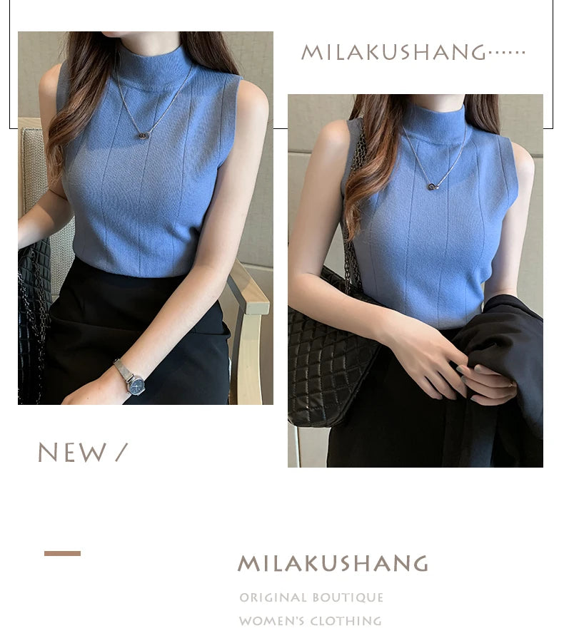 Sleeveless Knitted Blouse Shirt