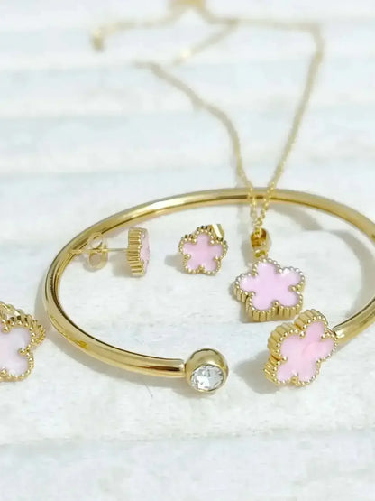 Stainless Steel Clover Jewelry Set Pink / United States