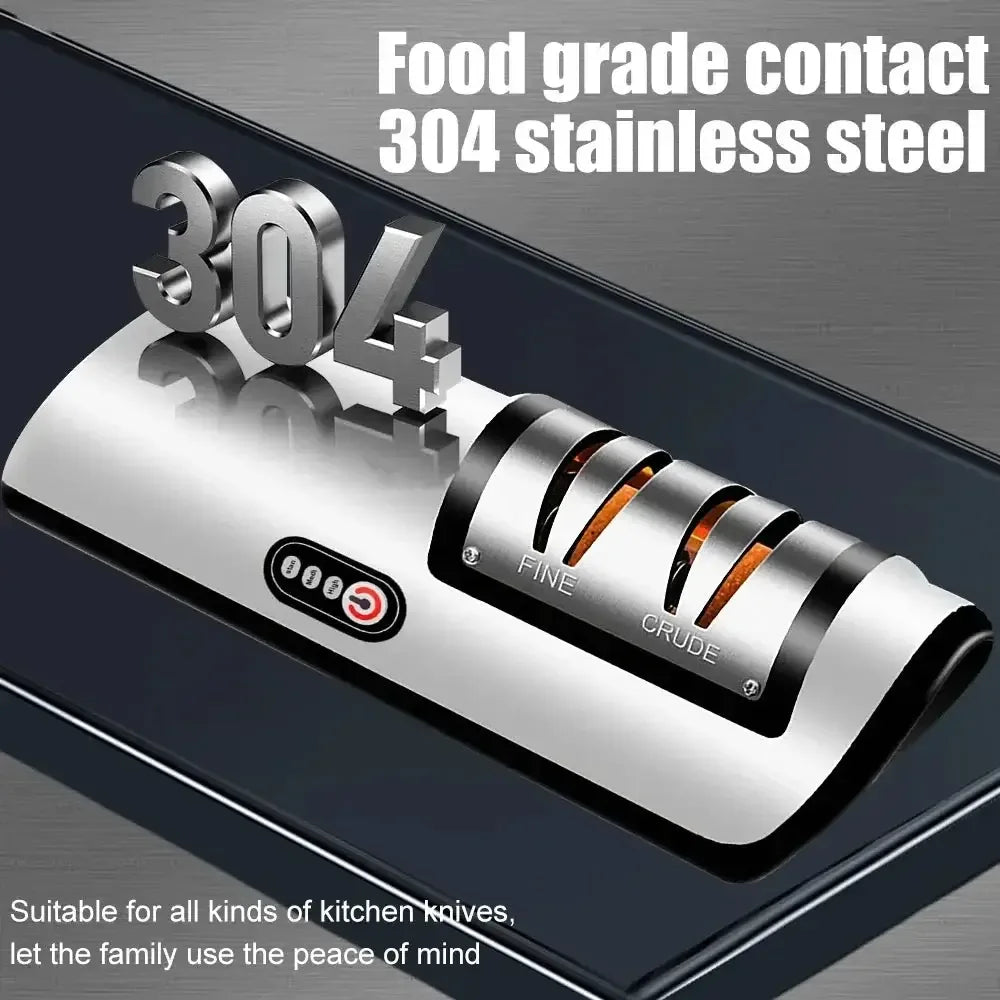 Electric Knife Sharpener Professional Fully Automatic Handheld silver/black / M