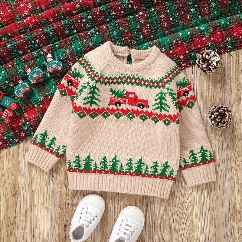 Baby Boy Christmas Truck Print Knit Sweater