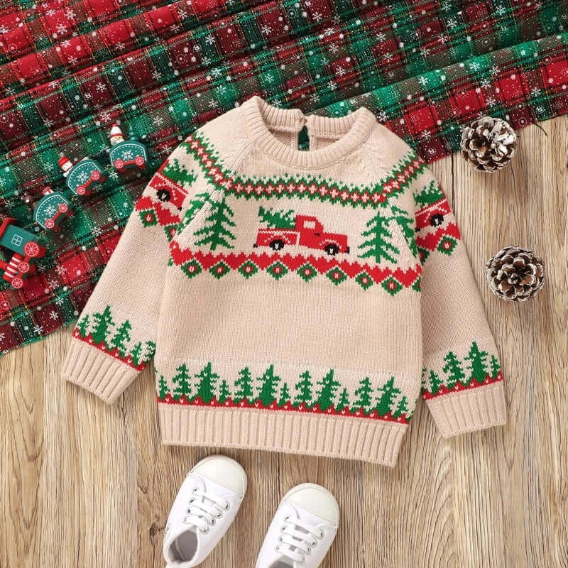 Baby Boy Christmas Truck Print Knit Sweater Khaki / United States / 12M