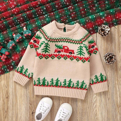 Baby Boy Christmas Truck Print Knit Sweater Khaki / United States / 12M