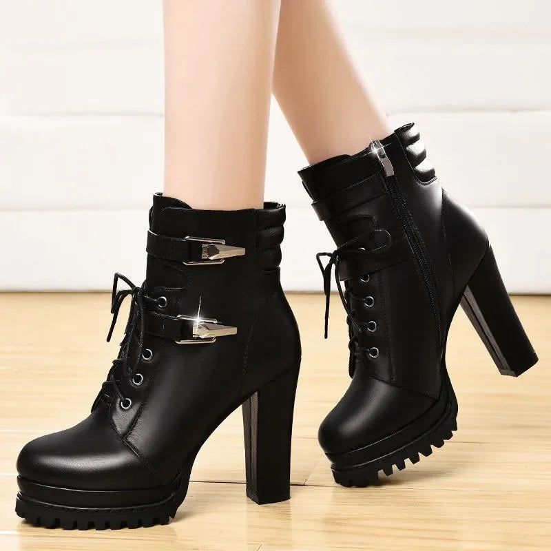 Chunky Heel Platform Ankle Boots