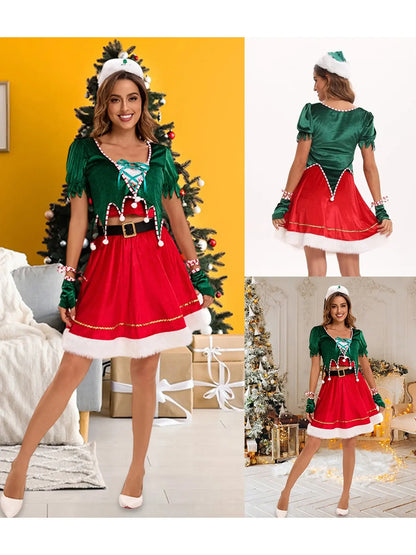 Women’s Christmas Costume Set – Santa Dress with Hat, Belt & Gloves