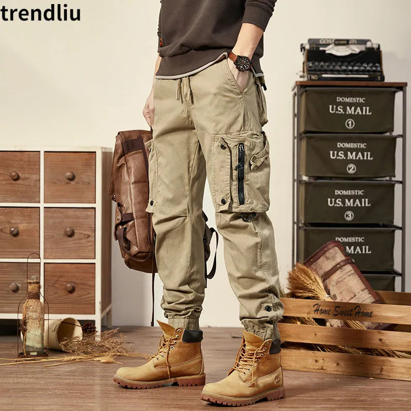 Mens Cargo Pants Multi Pocket Khaki Trousers