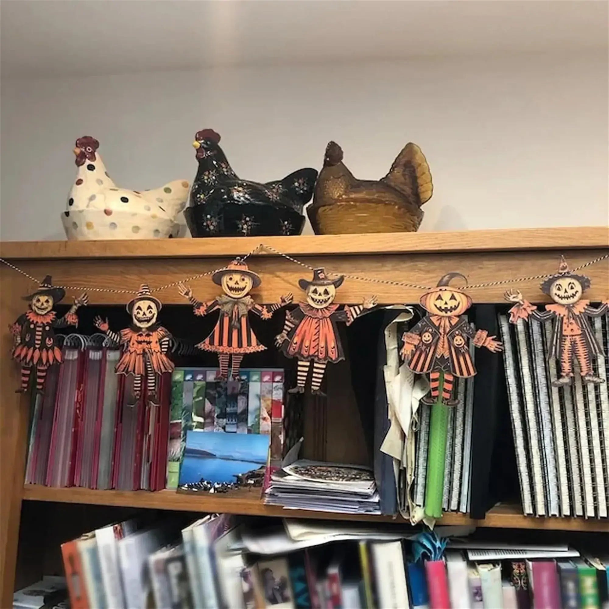 Retro Halloween Wooden Garland – 6PCS Jack-o’-Lantern & Witch Banner