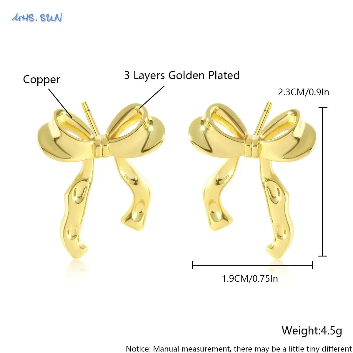SUN Design Sweet Style Gold Plated Bow Stud Earrings EI11-1