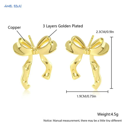SUN Design Sweet Style Gold Plated Bow Stud Earrings EI11-1