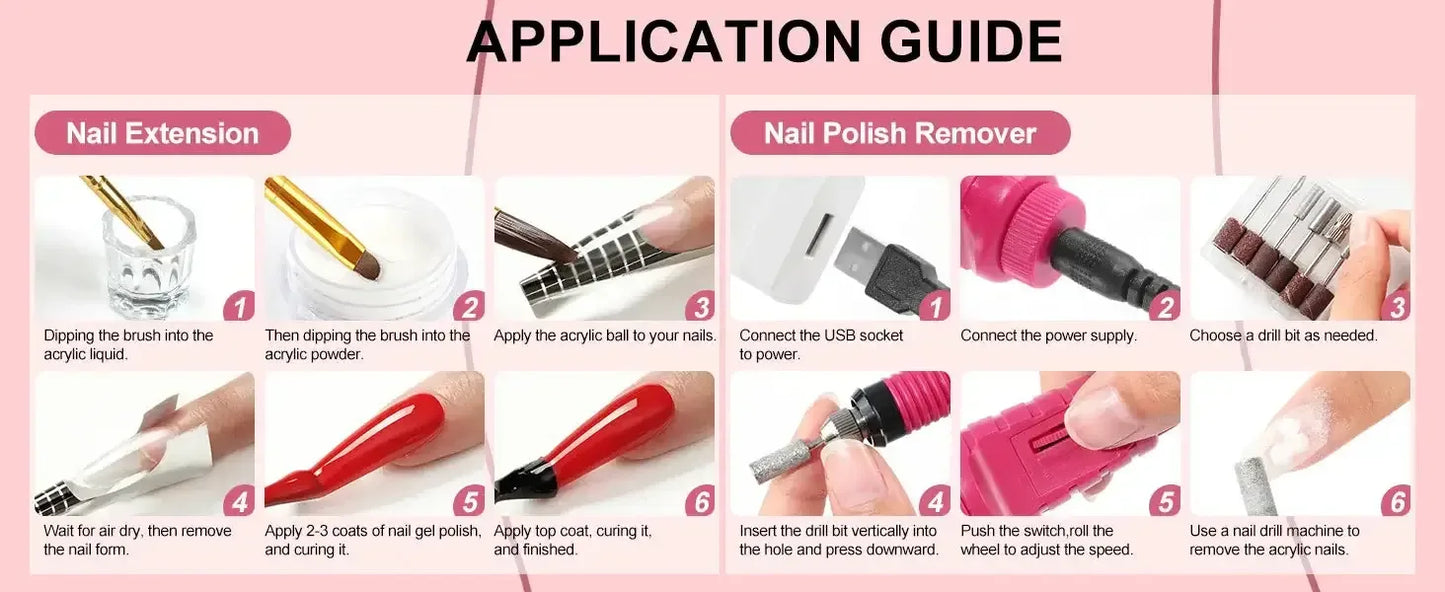 Acrylic Nail Kit with 36W UV LED Nail Lamp Base Top Coat Suitable for Nail Extension and Decoration Nail Tools Acrylic Kit / United States