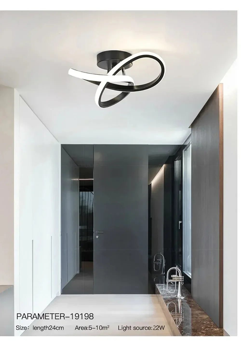 Modern LED Aisle Ceiling Lights B-Black / Cool white