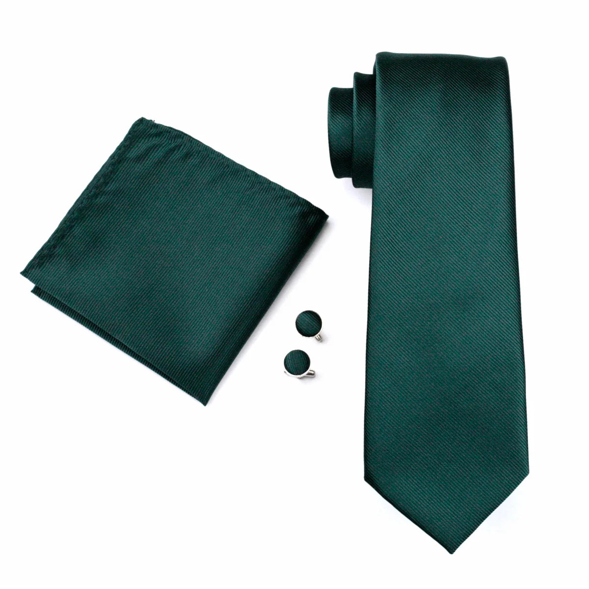 Green Solid Jacquard Men’s Tie Set – Necktie, Handkerchief & Cufflinks