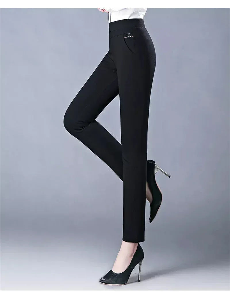 Elastic Waist Casual Straight Pants Black / M