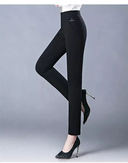 Elastic Waist Casual Straight Pants Black / M