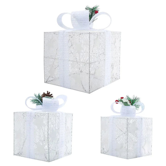 Set of 3 LED Christmas Gift Boxes with Green Bows A / One Size / United States