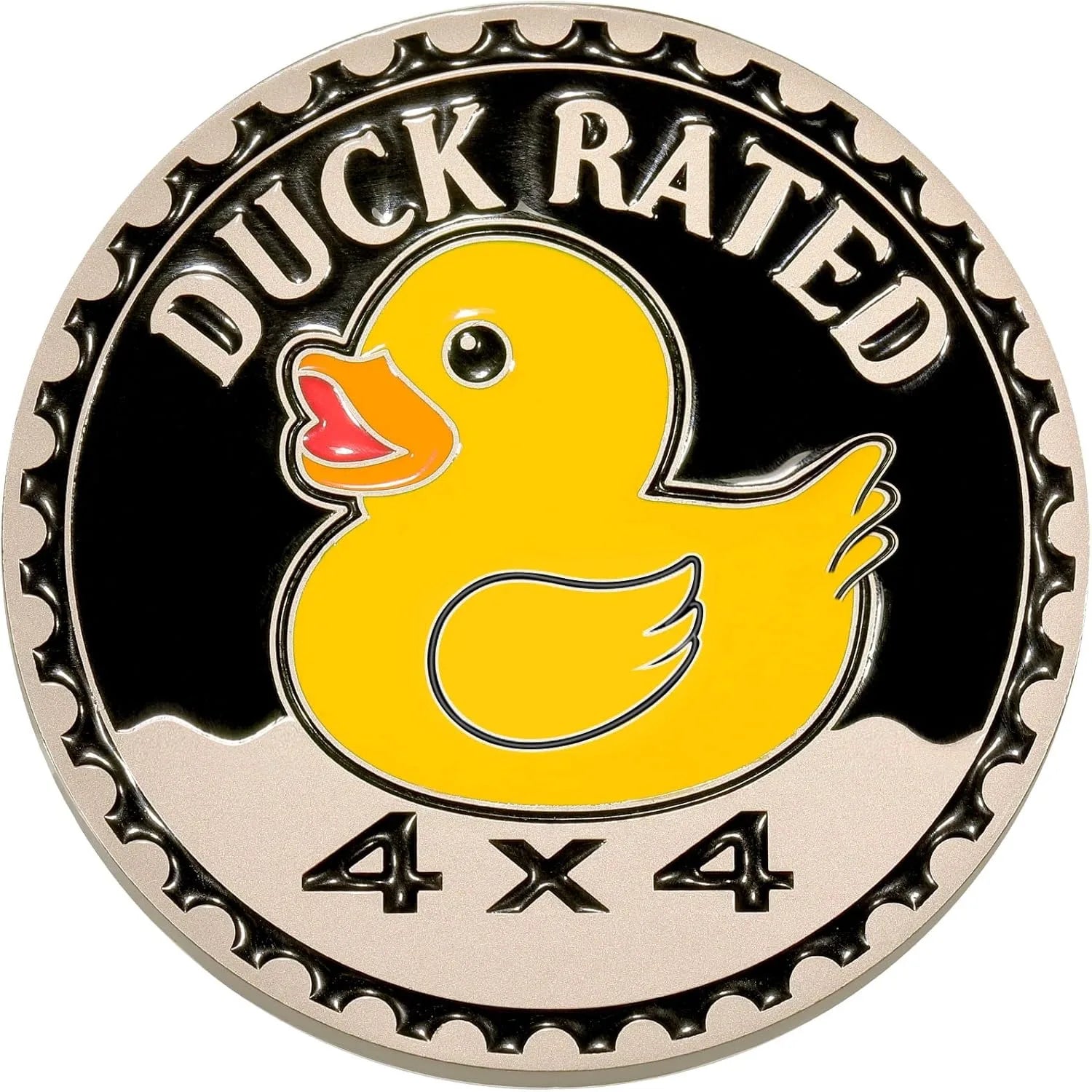 Duck Rated 3D metal car emblem for 4x4 vehicles.
