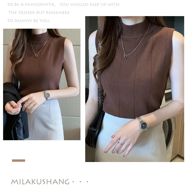 Sleeveless Knitted Blouse Shirt