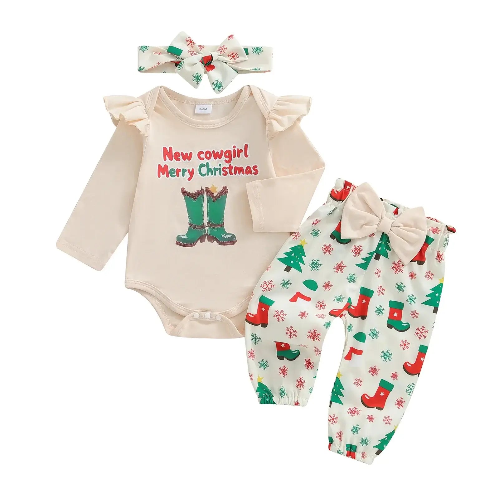 Christmas Baby Girl 3-Piece Outfit Khaki / 6-9 Months / United States