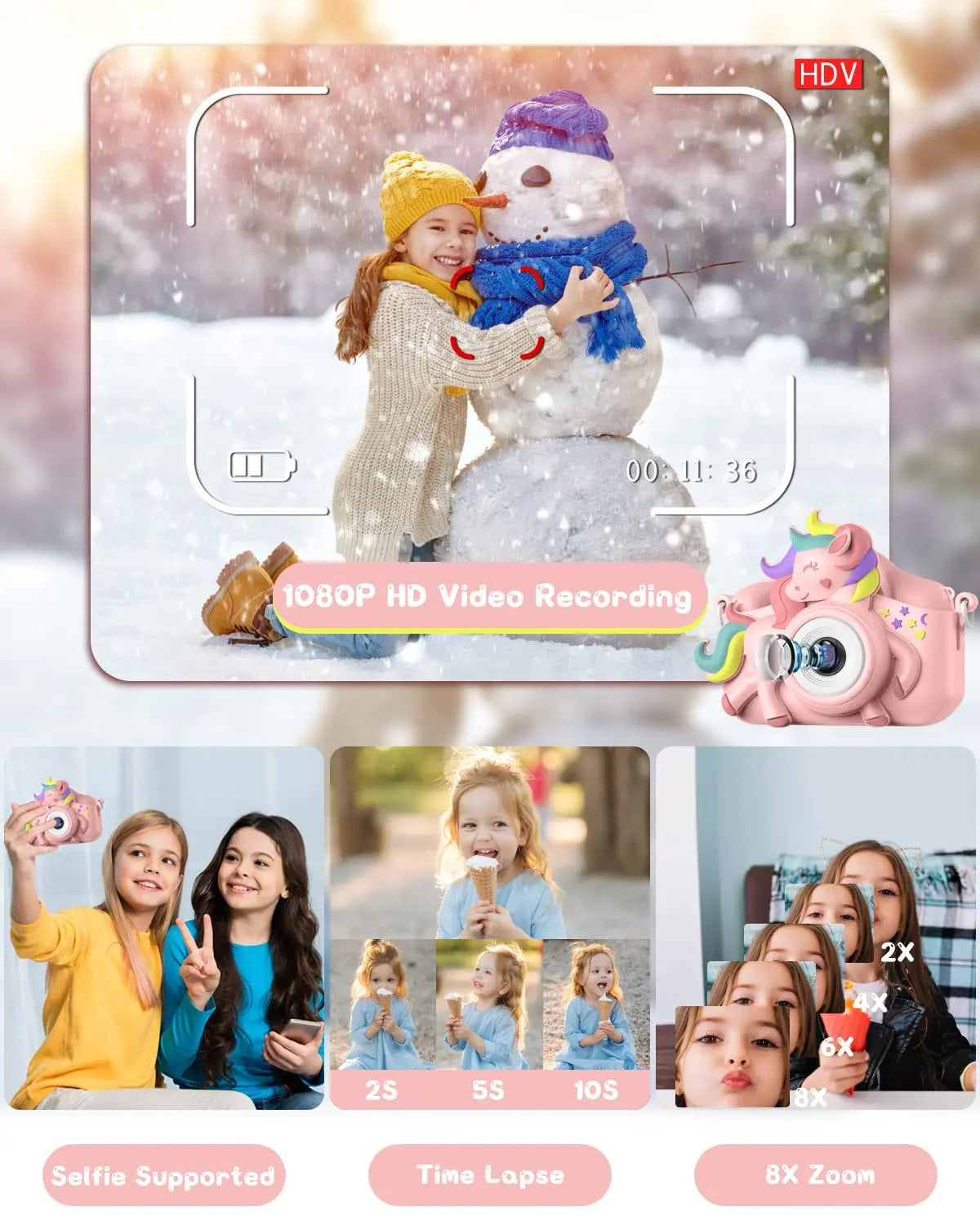 Kids 2.0" HD Digital Selfie Camera with 32GB Card – 20MP Cartoon Camera Toy for Girls & Boys