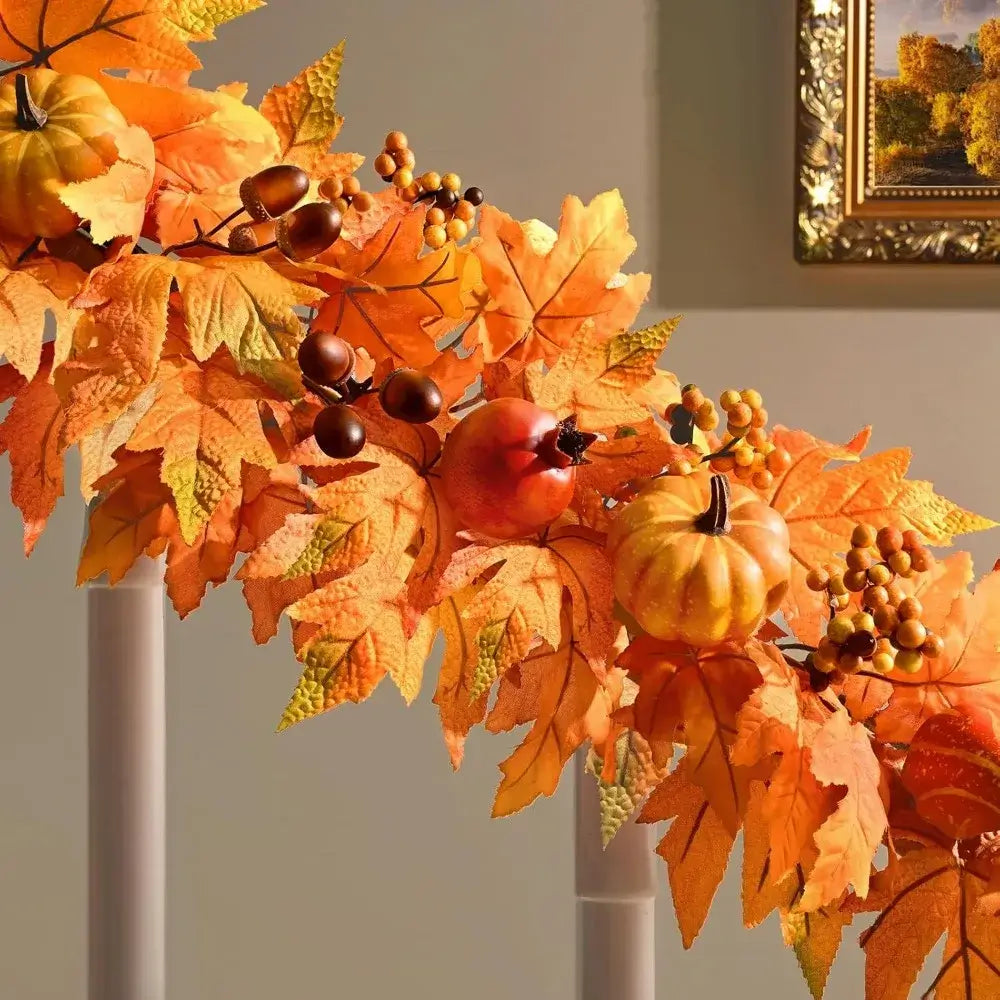 6FT Lighted Fall Garland with Pumpkins & Pomegranates