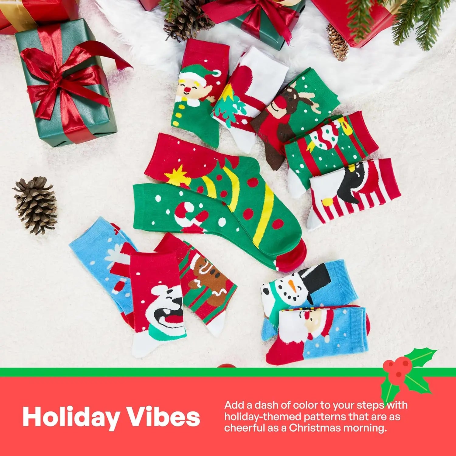 JOYFY 12 Pairs Christmas Crew Socks – Women’s Holiday Gift Set
