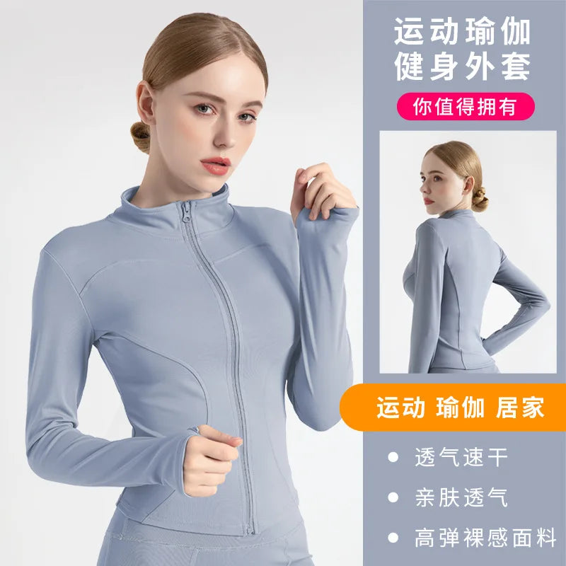 Long Sleeve Sports Jacket Women Zip Fitness