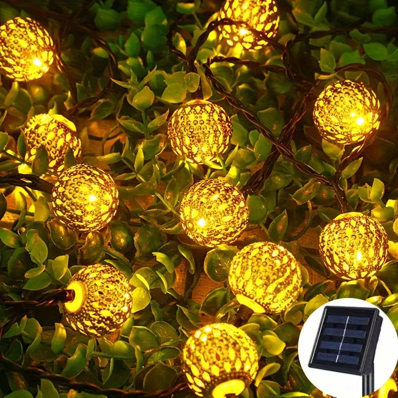 Solar Moroccan String Lights Metal Spherical Outdoor Fairy Lights