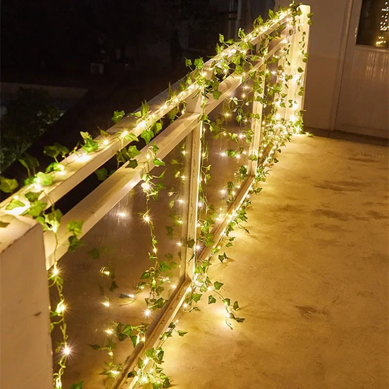 Green Leaf Vine Fairy Lights – Battery LED Garland for Home & Events