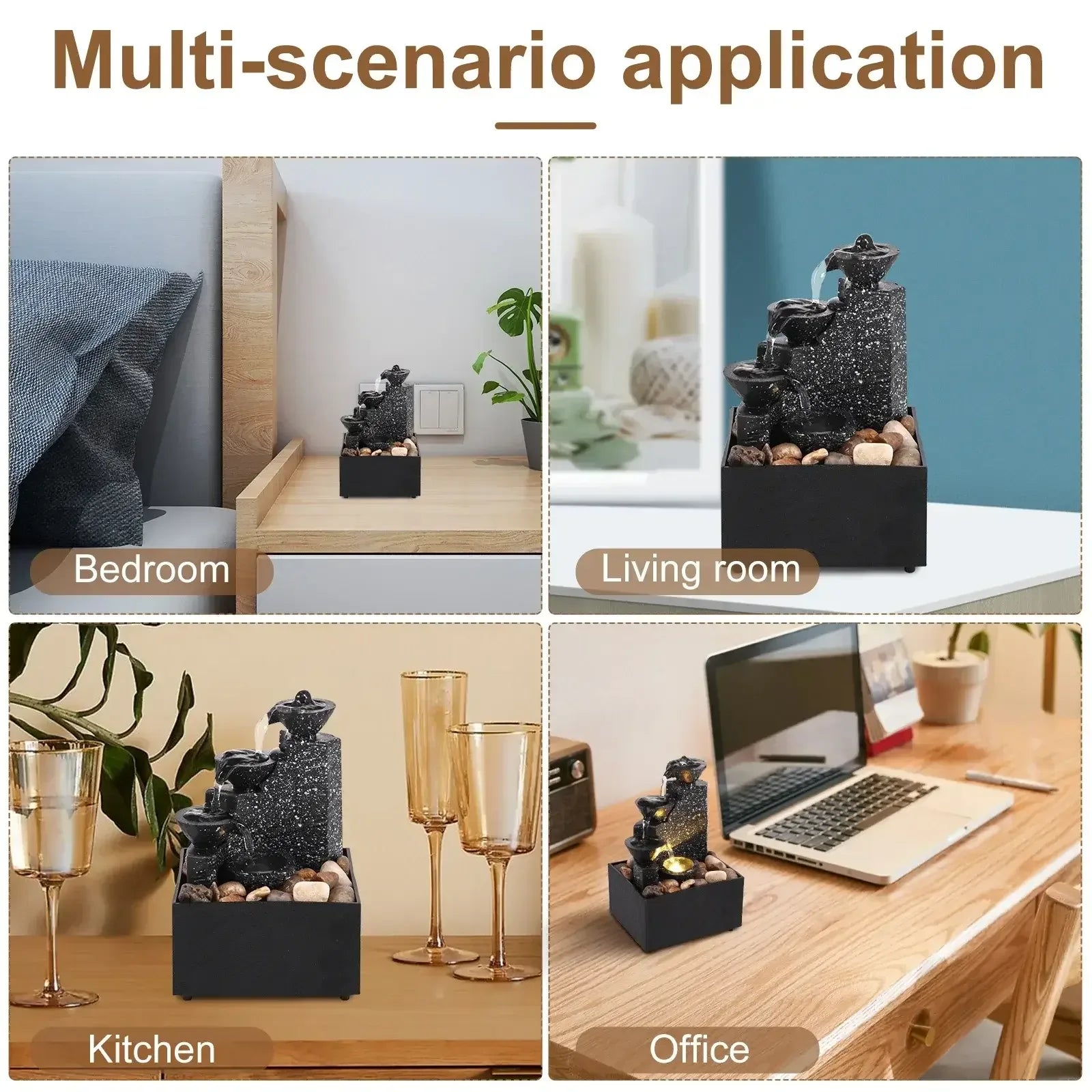 Desktop Waterfall Fountain Ornament – Mini Relaxing Home & Office Decor black 2pcs / United States