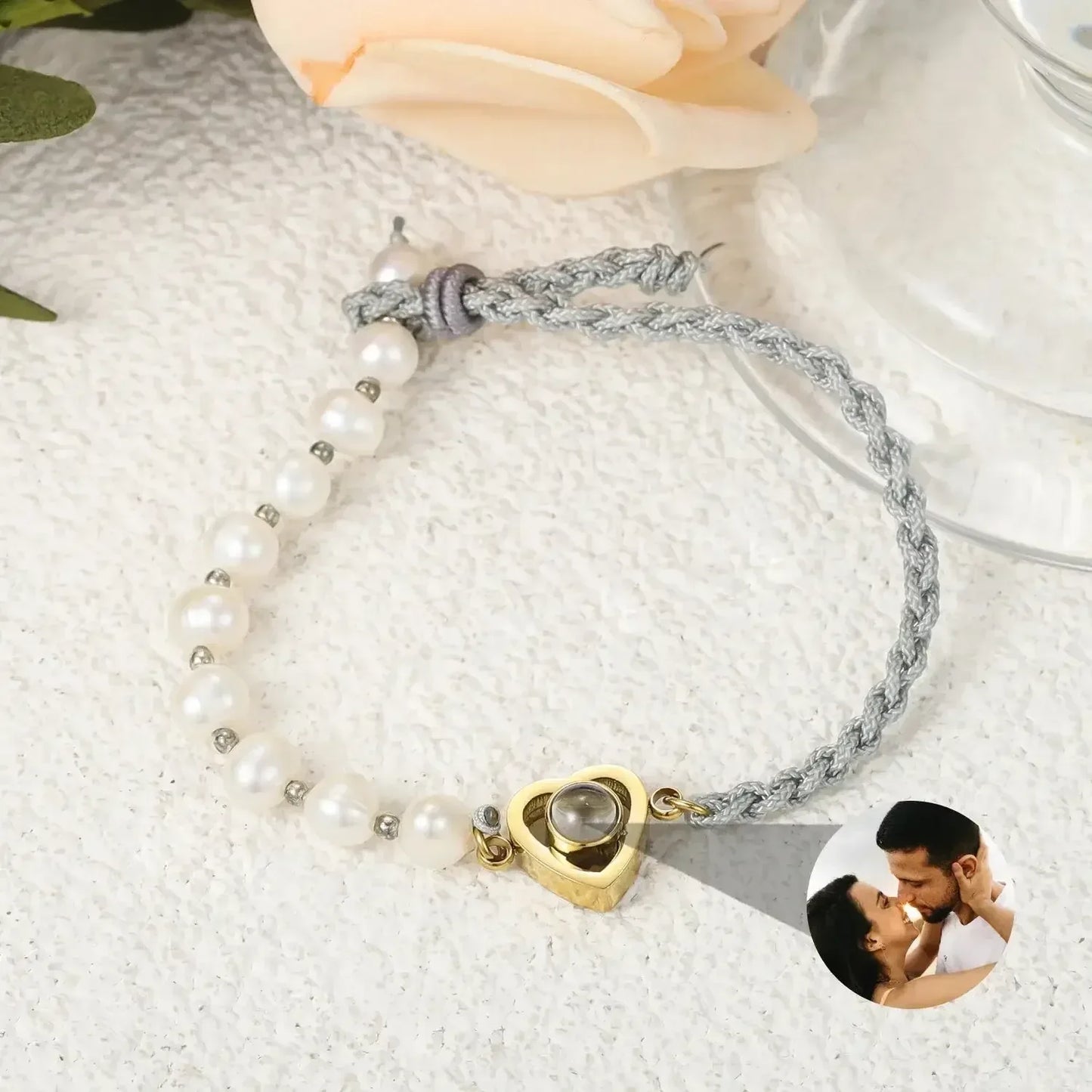 Handmade Pearl Projection Bracelet Custom Photo Luxury Pink 1 / adjustable / steel bead|United States