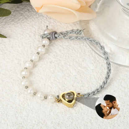 Handmade Pearl Projection Bracelet Custom Photo Luxury Pink 1 / adjustable / steel bead|United States