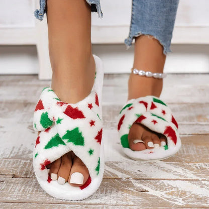 Christmas Tree Pattern Furry Bedroom Slippers Christmas Tree / 7.5