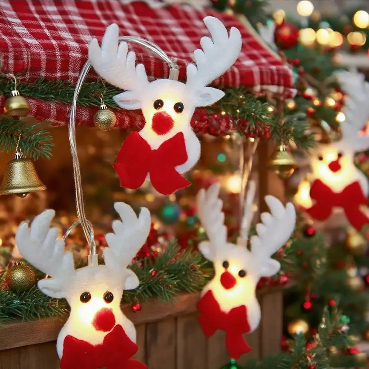 Christmas Elk LED String Lights – Battery-Operated Reindeer Fairy Lights