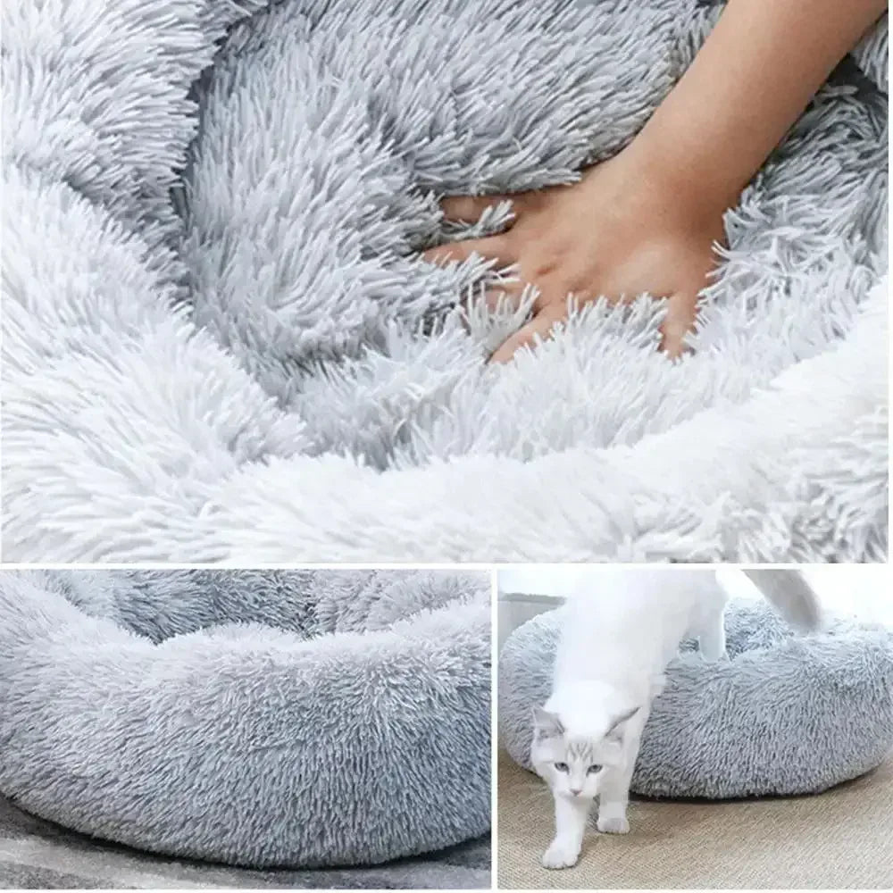 Round Dog Bed House Dog Mat Long Plush Cats Nest USB Heating Dog Basket Pet Cushion Soft Sleeping Pets Winter Warmth Supplies Gray / M / United States
