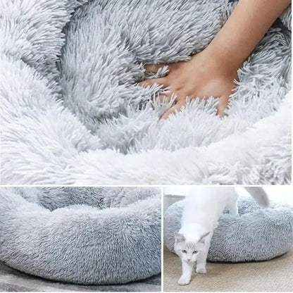 Round Dog Bed House Dog Mat Long Plush Cats Nest USB Heating Dog Basket Pet Cushion Soft Sleeping Pets Winter Warmth Supplies Gray / M / United States