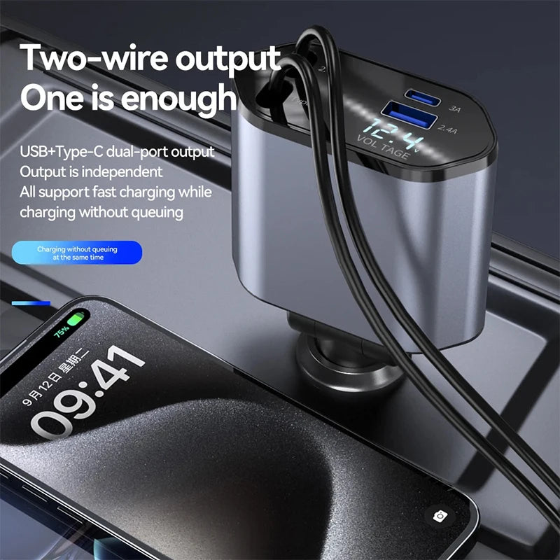 Retractable Cable Cigarette Lighter Adapter ensuring a quick recharge for multiple devices