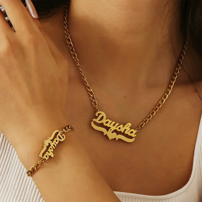 Double Plated Coustom Luxury Set Jewelry Unique Name Necklace Bracelet Silver-Set / United States
