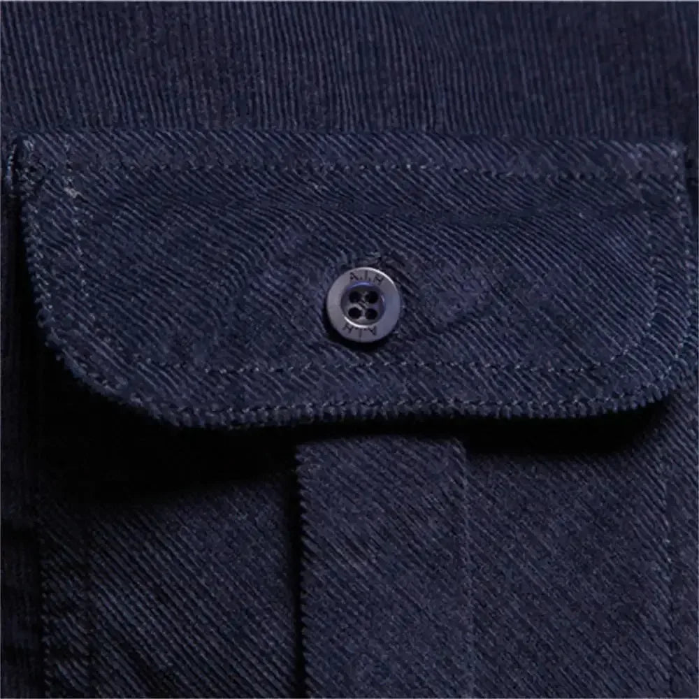 Men's Business Casual Corduroy Shirt Navy Blue / M 55-65kg