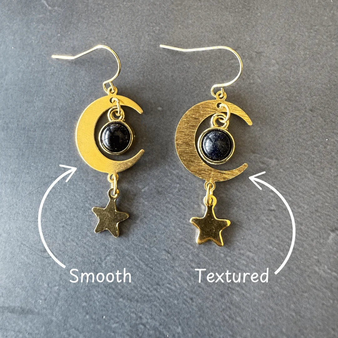 Starlit Crescent Earrings with Blue Sandstone Smooth
