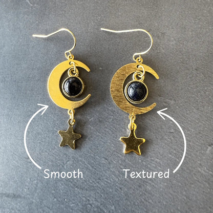 Starlit Crescent Earrings with Blue Sandstone Smooth