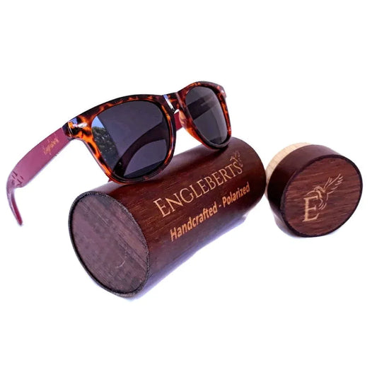 Red Bamboo Tortoise Framed Sunglasses With Wood Case, Artisan Engraved Default Title