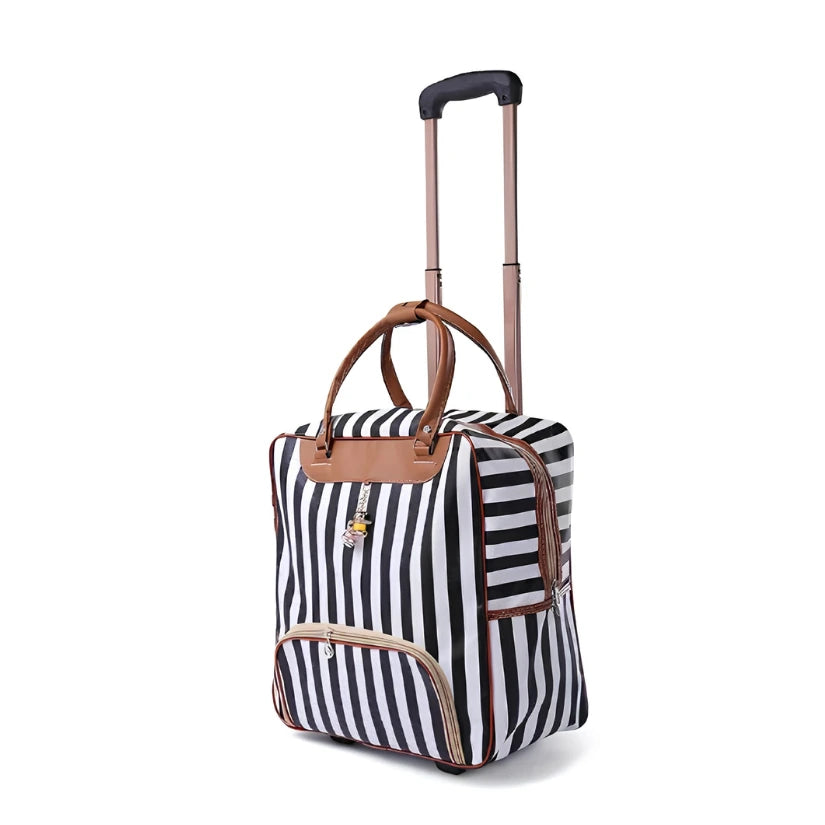 black and white Travel Rolling Luggage Retro girl Suitcase Bag