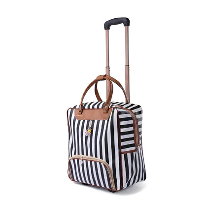 black and white Travel Rolling Luggage Retro girl Suitcase Bag