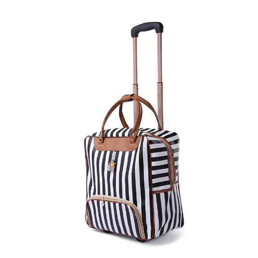 black and white Travel Rolling Luggage Retro girl Suitcase Bag
