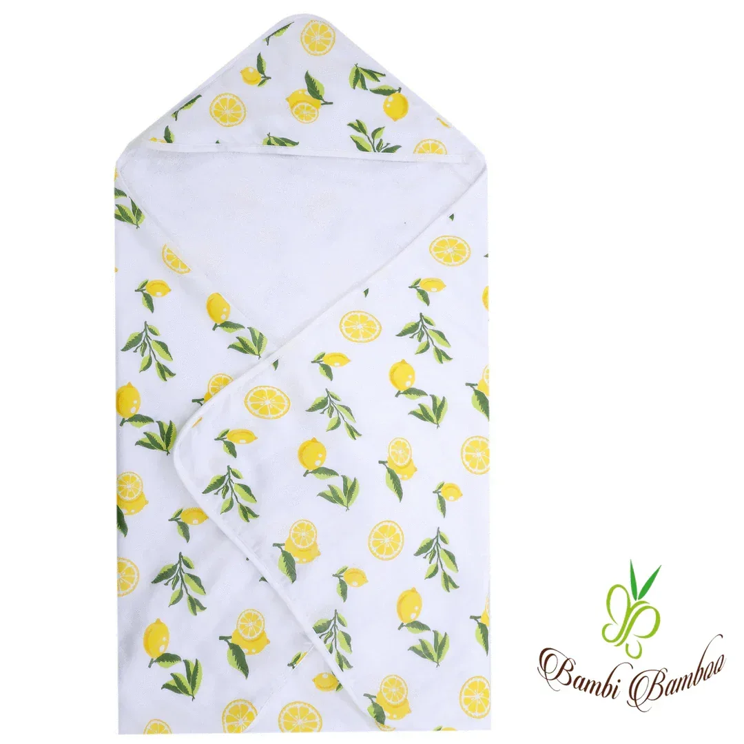 Baby Hooded Towel, Muslin-Backed, Buttery Soft Terry, Lemon Print Default Title