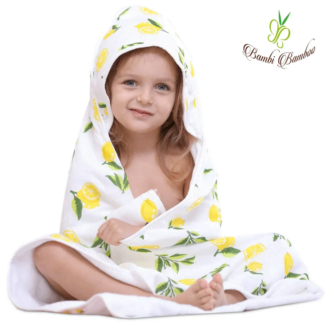Baby Hooded Towel, Muslin-Backed, Buttery Soft Terry, Lemon Print Default Title