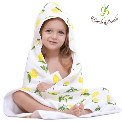 Baby Hooded Towel, Muslin-Backed, Buttery Soft Terry, Lemon Print Default Title