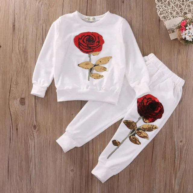 Fashion Girls Kids Suit Rose