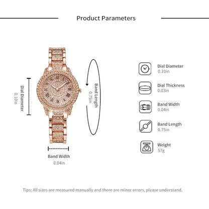 Diamond Crystals Watch and Bracelet Set 1Piece Gold Watch A
