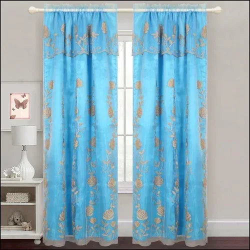 Zoey - Embroidered Panel With Backing - Set of Two - Assorted Colors Light Blue & Gold