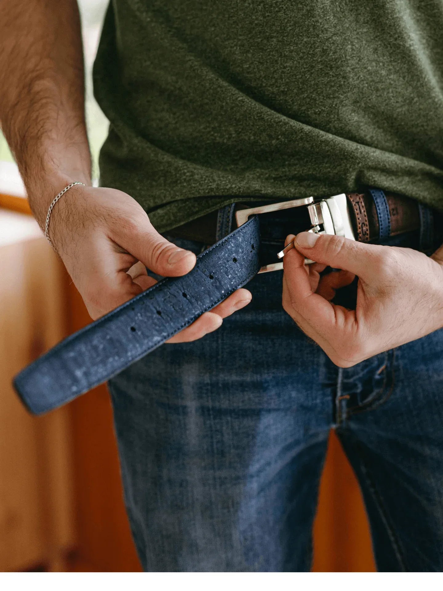 Cork Reversible Men's Belt (Brown/Navy) 110 CM / 40 IN